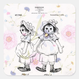 Vintage Raggedy Ann Doll von 1915 Patentschrift Quadratischer Aufkleber