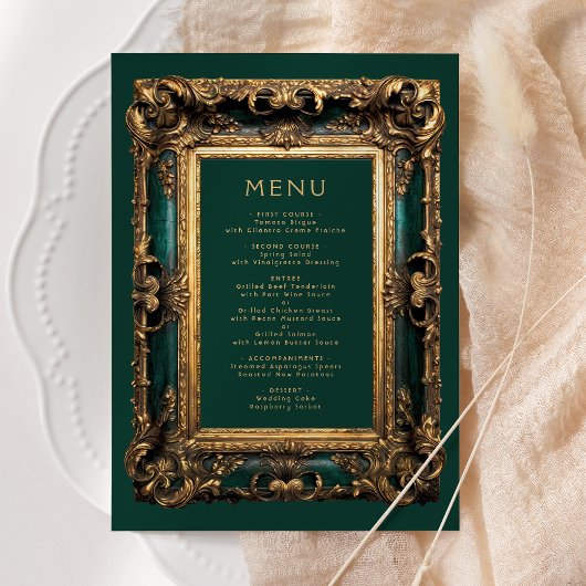 Vintage Rahmen Emerald Green Gold Wedding Menu Menükarte