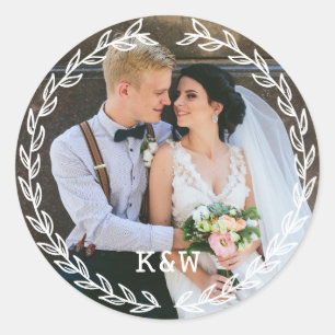 Vintage Rahmen Mit Monogramm Hochzeit Foto Runder Aufkleber