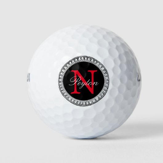 Vintage Rahmen Schwarz-Monogramm-Golfbälle Golfball (Vorderseite)