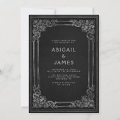 Vintage Rahmen Schwarz Silber QR Code Hochzeit Einladung (Vorderseite)