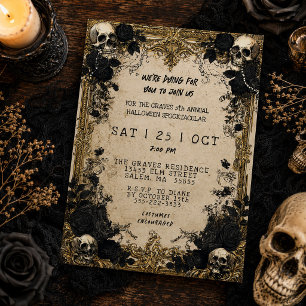Vintage-Rahmen-Totenköpfe Gothic-Blumen-Halloween- Einladung