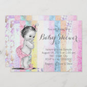 Vintage Rainbow Girl Babydusche Einladung (Vorne/Hinten)