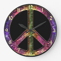 Vintage Rainbow Metallic Peace Sign Clock