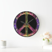 Vintage Rainbow Metallic Peace Sign Clock Große Wanduhr (Zuhause)