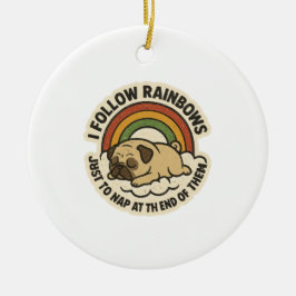 Vintage Rainbow Nap Pug St.Patrick's Day Keramik Ornament