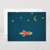 Vintage Rakete im Weltraum Postkarte (Vorne/Hinten)