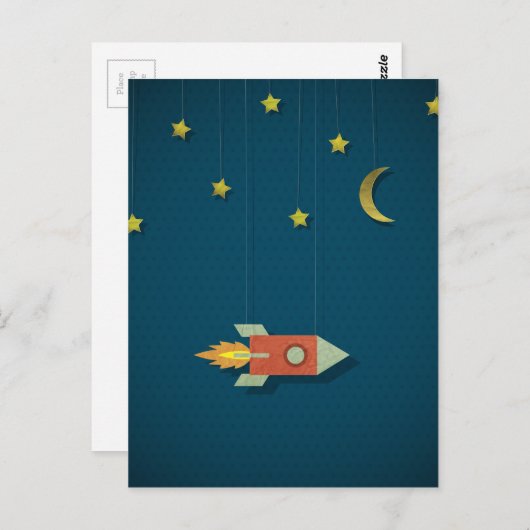Vintage Rakete Postkarte (Vorne/Hinten)