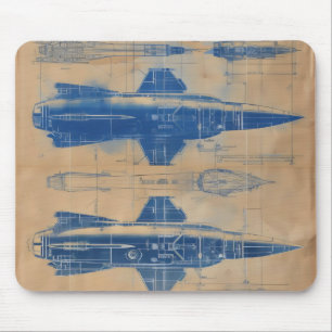 Vintage-Raketen-Blueprint Mousepad