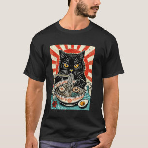 Vintage-Ramen-Katze, die Nudeln isst, japanisches  T-Shirt