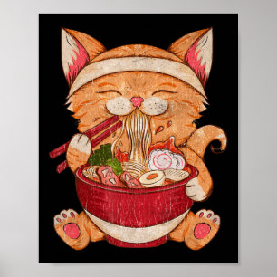 Vintage Ramen Katze Japanisches Essen Kawaii Anime Poster