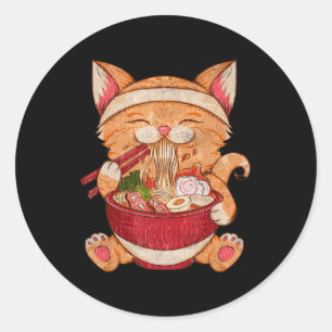 Vintage Ramen Katze Japanisches Essen Kawaii Anime Runder Aufkleber