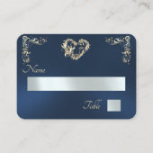 Vintage-Rand & Monogramm - Blau Platzkarte (Vorderseite)