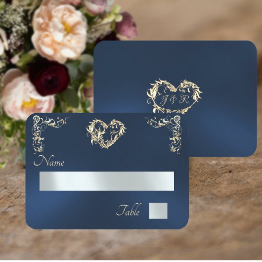 Vintage-Rand & Monogramm - Blau Platzkarte