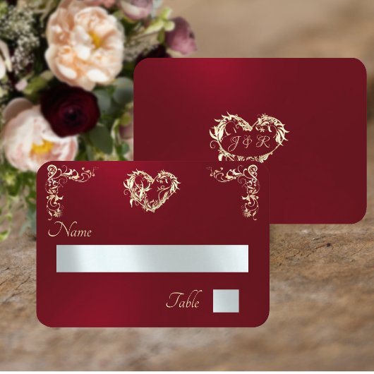 Vintage-Rand & Monogramm - Rot Platzkarte