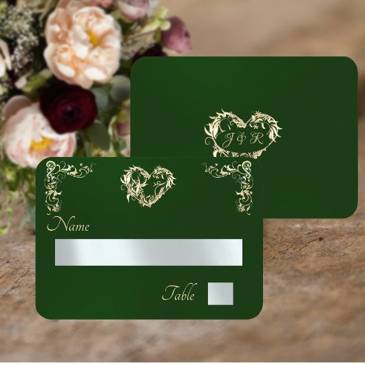 Vintage-Rand & Monogramm - Smaragd Platzkarte