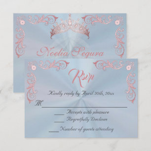 Vintage-Rand-Quinceañera - Pastellblau/Roségold RSVP Karte