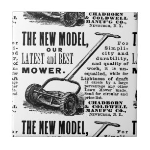 Vintage-Rasenmäher-Werbung Fliese