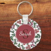 Vintage Raspberry Leaves Illustration Personalised Schlüsselanhänger (Rückseite)