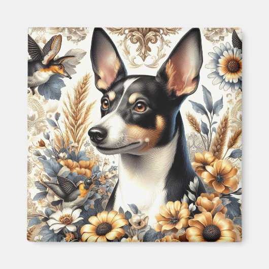 Vintage Ratte Terrier Illustration Magnet (Vorne)