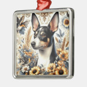 Vintage Ratte Terrier Illustration Ornament Aus Metall (Links)