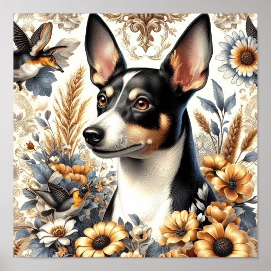 Vintage Ratte Terrier Illustration Poster (Vorne)