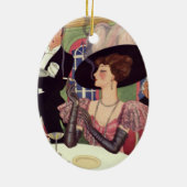 Vintage rauchende Frau Zigarette Drink Champagner Keramikornament (Hinten)