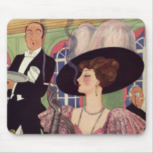 Vintage rauchende Frau Zigarette Drink Champagner Mousepad