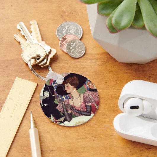 Vintage rauchende Frau Zigarette Drink Champagner Schlüsselanhänger (Schreibtisch)