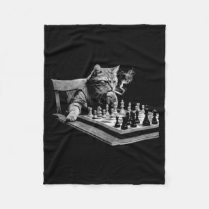Vintage rauchende Katze spielt Schachbrettspiel-Ta Fleecedecke