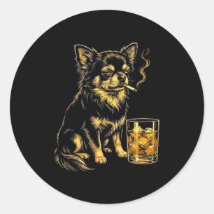Vintage rauchender Chihuahua lustiger Hund Meme Gr Runder Aufkleber