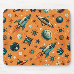 Vintage-Raumschiff-Raketen-Schiff-Muster - Kosmos Mousepad