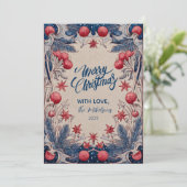 Vintage Red and Blue Christmas Feiertagskarte (Stehend Vorderseite)