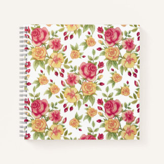 Vintage Red and Yellow Roses and Rose Bud Pattern Notizblock