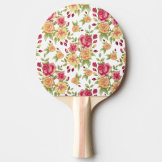 Vintage Red and Yellow Roses and Rose Bud Pattern Tischtennis Schläger