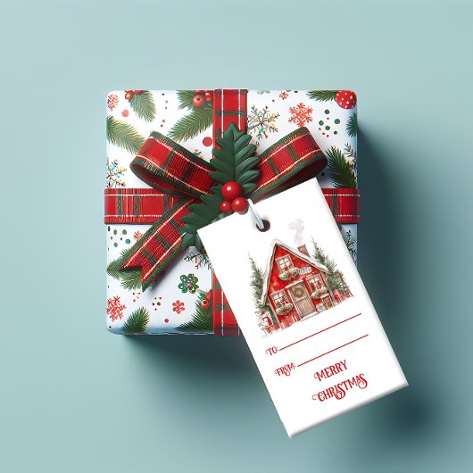 Vintage Red Barn House Christmas |  Geschenkanhänger