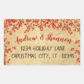 Vintage Red Berry Winter Grüntöne Rechteckiger Aufkleber (Vorderseite)