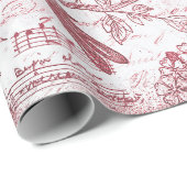 Vintage Red Birds Blume Französisch Script Geschenkpapier (Rolleneckpunkt)