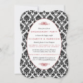 Vintage Red, Black, White Damask Engagement Party Einladung (Vorderseite)