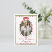 Vintage Red Bow Christmas Photo Feiertagspostkarte (Stehend Vorderseite)