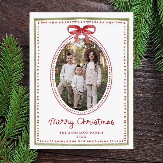 Vintage Red Bow Christmas Photo Feiertagspostkarte