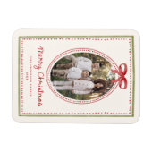 Vintage Red Bow Cream Merry Christmas Photo Magnet (Horizontal)