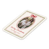 Vintage Red Bow Cream Merry Christmas Photo Magnet (Linke Seite)