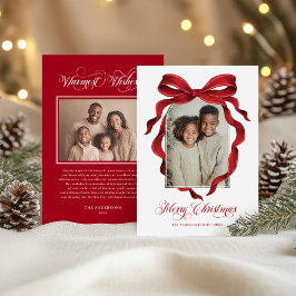 Vintage Red Bow Custom Photo Christmas Holiday Feiertagskarte