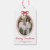 Vintage Red Bow Merry Christmas Photo Holiday Geschenkanhänger (Vorderseite)