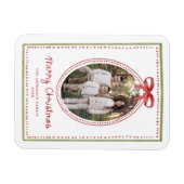 Vintage Red Bow Merry Christmas Photo Magnet (Horizontal)