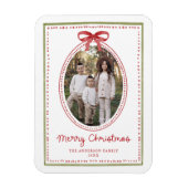 Vintage Red Bow Merry Christmas Photo Magnet (Vertikal)