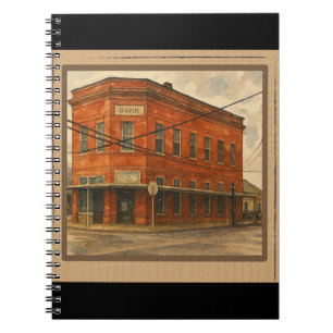 Vintage Red Brick Bank - Kleinstadt Nostalgie Notizblock