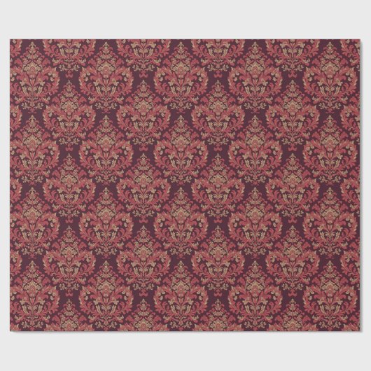 Vintage Red Brown Damask Pattern Geschenkpapier (Flach)