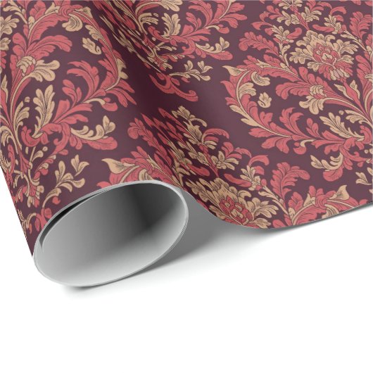 Vintage Red Brown Damask Pattern Geschenkpapier (Rolleneckpunkt)